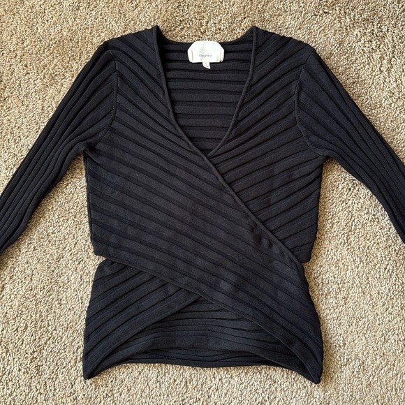 Cinq A Sept Black Titania Ribbed Wrap Front Sweater V Neck Top - Picture 2 of 8